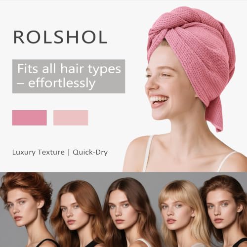 Image of ROLSHOL 2 Pack Waffle Microfiber Hair Towel Wraps for Women, 32 x 11 in