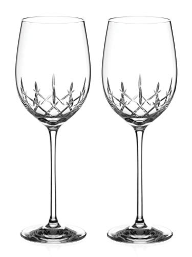 DIAMANTE Red Wine Glasses Pair with ‘Classic’ Collection Hand Cut Design - Set of 2 Crystal Wine Glasses in goft Box