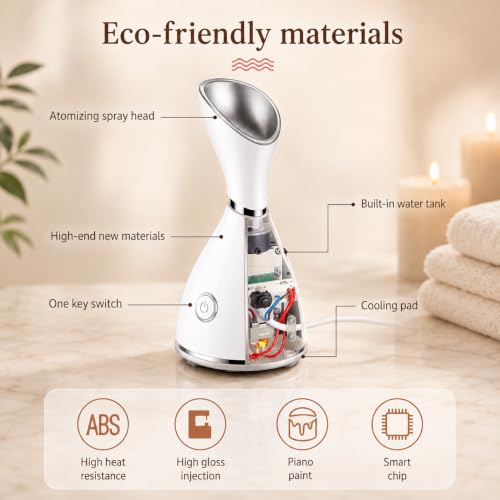 Image of Ionic Facial Steamer for Deep Face Cleaning & Pore Care | Warm Mist Face Spa for Home Use | Facial Moisturizer & Humidifier | Face Steamer with Blackhead Remover Kit & Soft Hair Band