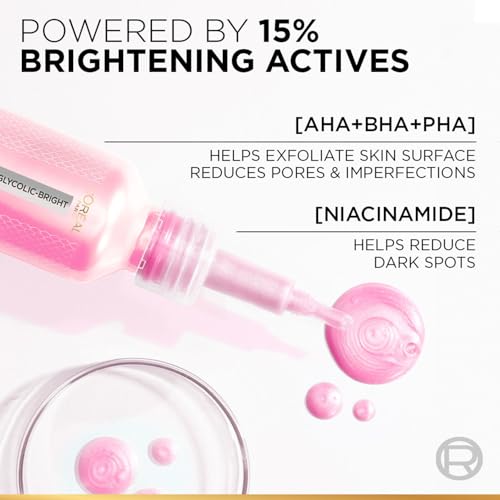 Image of L'Oreal Paris Glycolic-Bright Anti Dark Spot Exfoliant Peel 15% AHA + BHA + PHA + Niacinamide 25ml | Suitable for Sensitive Skin | Results in 1st use