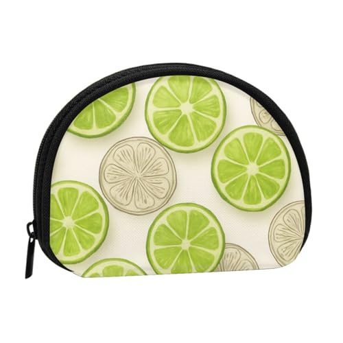 Portable Coin Purse Lime Slice Pattern Mini Zippered Money Pouch Card Holder