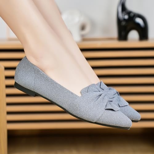 Image of HIULYCENCE Flats for Womens Pointed Toe Ballet Flats with Bow Comfortable Knit Dressy Flats