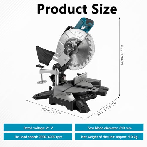 Kapp und Gehrungssäge für Makita 18V Akku, Professional Kapp-Zugsäge Metall Gehrungssäge, Tischplatte aus Aluminium-Druckguss, 0-45° Schrägschnitte, Ø 210mm Sägeblatt (Ohne Akku)