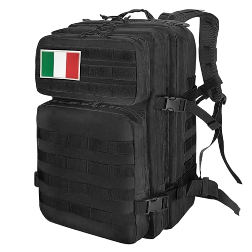 HEMSO Zaino Militare Tattico 45 Litri,Impermeabile Zaino Trekking,Grande Zaini da Viaggio,Molle Zaini di Assalto per Scuola Escursionismo All'aperto Campeggio Caccia Pesca Palestra Fotografico(Nero)