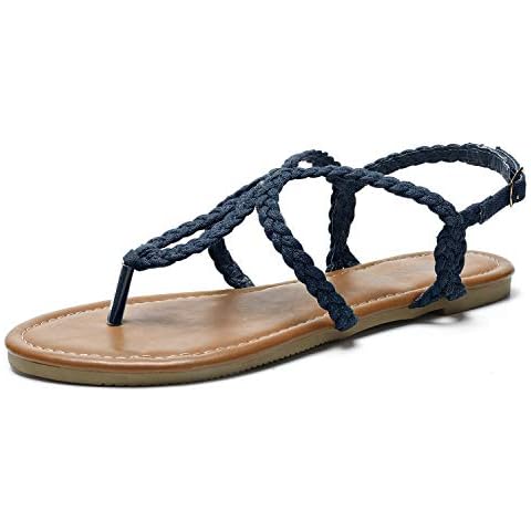 SANDALUP Flat Sandals Hand-Woven with Canvas for Summer Women. Navy Blue 07 Cover