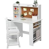 GarveeMore Kinderschreibtisch Set Kinder Schreibtisch Mit Stuhl, Multifunktionaler Kinderlerntisch Mit Ablageflächen, Stauraum & Pinnwand, Jugendschreibtisch Für Kinder Ab 3 Jahren