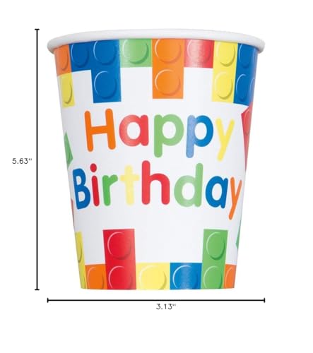 Image of UNIQUE INDUSTRIES,IN Vibrant Building Blocks Birthday Paper Cups - 9 oz. (Pack of 8) - Sturdy & Eco-Friendly Party Supplies - Perfect for LEGO-Themed Celebrations