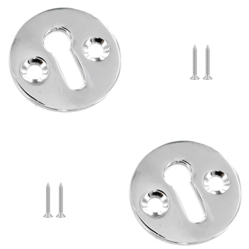 Polished Chrome Round Escutcheon Plate 35mm Heavy Duty Victorian Standard Profile Keyhole Open Lock Cover Plate Pack of 2