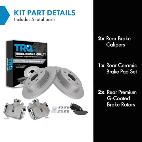 Image of TRQ Rear Brake Pad and Rotor Set Ceramic Solid G Coated Rotors Calipers
