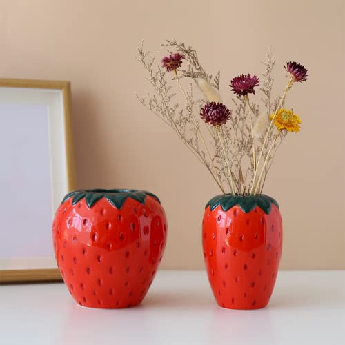 Arawat Strawberry Vase Deco Living Room Modern Vases Red Strawberry Decor Strawberry Vase Beautiful Flower Vase Deco Aesthetic Blossom Vase Red Berry Tulip Vase Raspberry Vase Pampas Grass Flowers - Image 4