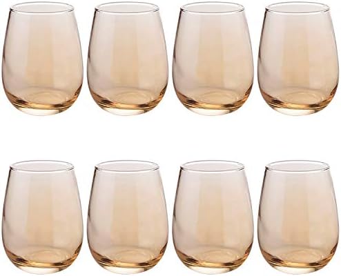 Wine Glasses 20oz,Golden Champangne Glasses,Heavy Base Beverages Cups Drinking Cups For Party,Bars,Stemless Wine Glass Round Wide Mouth Rim Drinking Tumbler,Large Cups For Red Wine White Wine 8pack …