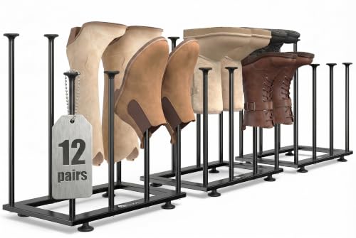 Amoowis Free Standing Shoe Rack Organizer Black Metal Tall Boot holder Space-Saving Shelf Storage for Closet Entryway Garage Bedroom Outdoor Apartment Front Door Entrance Fits 12 Pairs