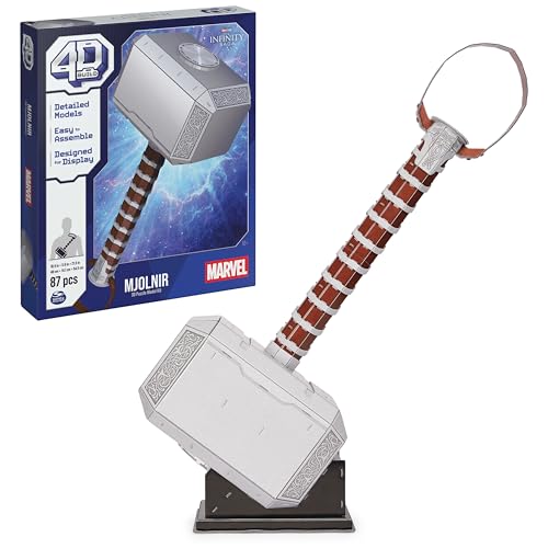 4D Build Marvel Mjolnir Thor Hammer 3D Puzzle Model Kit with Stand 87 Pcs | Thor Desk Decor | Building Toys | 3D Puzzles for Adults & Teens 12+