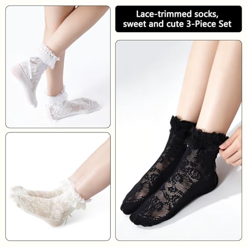 Image of YOYOU Lace Ruffle Socks for Women Cute Socks for Dress Loafer Mary Jane Ballet Flats One Size 5-9