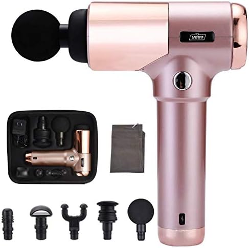 YALEAFGO Massage Gun Deep Tissue Percussion Muscle Massager, Relieves Soreness and Stiffness, Handheld Cordless Portable Electric Fascia Gun for Athletes - 4 Vibration Speeds 5 Heads (Rose-Gold Mini)