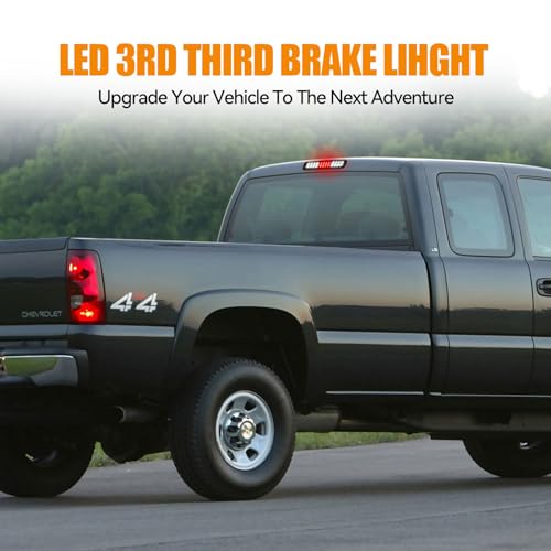 Image of Third 3rd Brake Light, LED High Mount Stop Light for 1999-2007 Chevy Silverado GMC Sierra 1500 2500 3500 HD Classic, Rear Center Cab Roof Tail Cargo Lamp, Red Lens