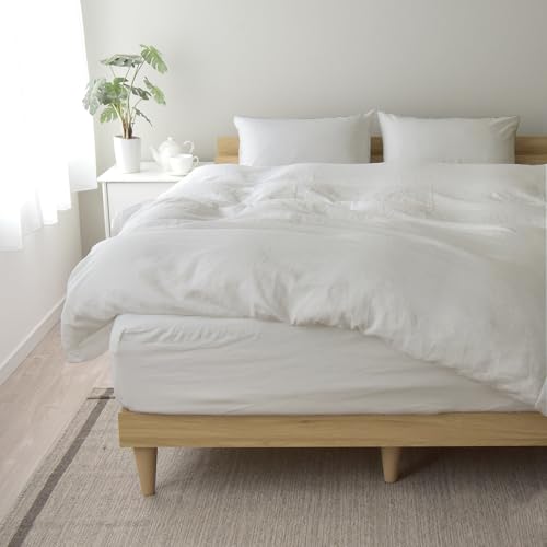 Sleep Tailor 日本製 洗いざらし 綿麻 リネン コットン 布団カバーセット 4点セット ダブル 掛け布団カバー ボックスシーツ 枕カバー 2枚 天然素材 通気性 洗える ナチュラル おしゃれ 寝具セット リーナブレンド (ダブル ベッド用,ブラ