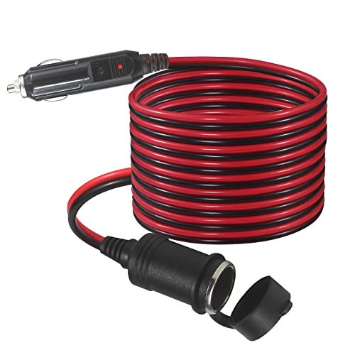 Image of SPARKING 12FT Car Cigarette Lighter Extension Cord 12FT - Male Plug to Female Socket 16AWG Heavy Duty Extension Cable with LED Lights Power for Tire Pump, Air Compressor (12FT)