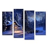 islandburner Bild auf Leinwand Winterliche Hütte bei Nacht im Schnee für Wohnzimmer Natur- Ferienhausvermietung Bilder Wandbilder Poster