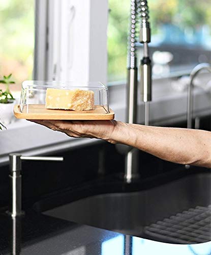 Bamboo Butter Dish With Dome Lid Cheese Server Sliced Vegetable Tray #TOP5