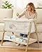 JevrJeur Baby Bassinet, Bedside Bassinet for Baby, Bassinet Bedside Sleeper with Mattress, Storage Basket and 4 Auto-Lock Wheels, Full-Mesh Sides, Bedside Mini Crib for Newborn (Beige)