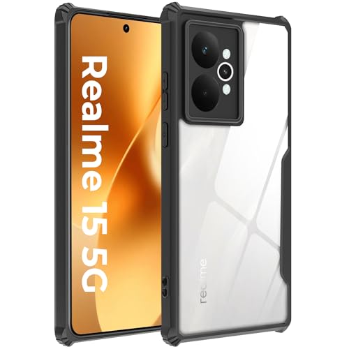 Image of A rtistque Clear Hard Transparent Acrylic Armor Anti-Drop Shockproof TPU Edge Back Cover Case for Realme 15 5G - Black