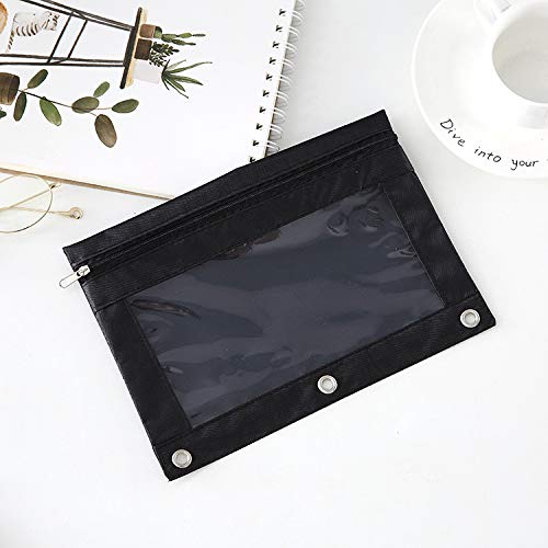 Zippered Binder Fabric Pencil Pouch 3 Rings With Clear Window For School Classroom Organizers 8 Pack (Black) #TOP3
