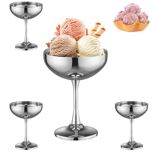 Ezweiji Lot de 4 Coupes à Glace en Acier Inoxydable, Bol à Dessert Isotherme Double Paroi, Verrines à Dessert Réutilisables pour Glaces, Salade de Fruits...