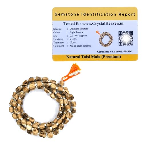 Image of Crystal Heaven Tulsi Mala 108 Beads Original For Neck Women,Japa Chanting Meditation-Vrindavan Tulsi Japa Mala (Regular) , Brown
