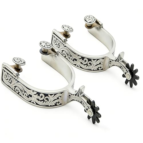 Western Spurs, Stainless Steel Cowboy Spurs with Carved Patterns and Rowels, Suitable for Training and Riding, Unisex - Image 3