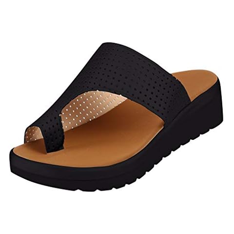 KEERADS Women Thick Bottomed Sandal Shoes Wedge Heel Sandals Clip Toe Summer Beach Shoes (35-43) Black Cover