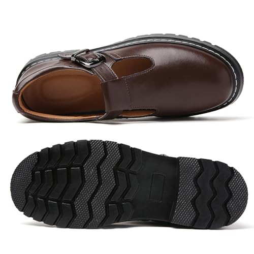 Image of Women's Platform T-Strap Mary Janes Oxford Dress Shoes | Chunky Non-Slip Classics Round Toe Comfort Casual School Work Uniform Shoes with Buckle Retro Comfortable Walking Shoes