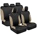 BDK Beige Trim Black Car Seat Covers Full 9pc Set - Sleek & Stylish - Split Option Bench 5 Headrests Front & Rear Bench - OS-334-BG_amj