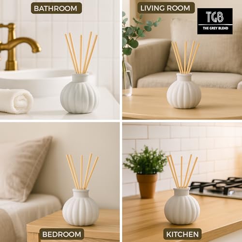 Image of Reed Diffuser Bottle with 5 Reed Sticks | Decorative Concrete Reed Diffuser Vase for Fragrance Oil | Bathroom, Living Room & Table Decor | Empty Reusable Diffuser Bottle (7.5cmx7.5cm)