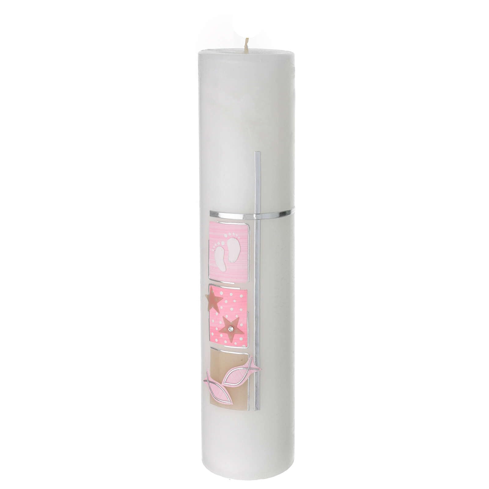 Holyart Velas, cirios, velones: Vela cuadrados rosa Bautismo cruz 300x70 mm