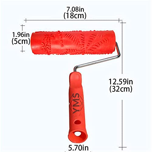 Image of YMS Empaistic Tree Pattern Rubber Roller with Handle, DIY Painting Tool Household Wall Art for Home Decoration (7 inch, Blue /Red)