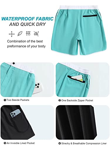 Silkworld Mens 2 In 1 Swimming Shorts With Compression Liner Summer Swim Trunks With Pockets, Lake Green, Large #TOP4