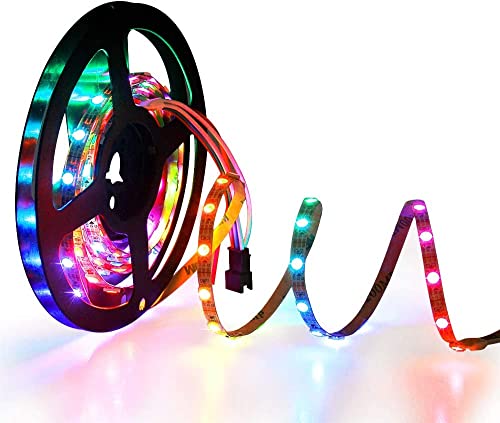 Image of ALITOVE 5mm WS2812B Individually Addressable RGB IC LED Strip Light 6.6ft | DC 5V, Super Narrow 120LEDs WS2812B LED Strip, Programmable Cuttable Pixel Strip, for Home Bedroom Bar Gaiming Decor
