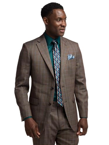 Paul Fredrick Men's Wool Blend Plaid Single Breasted Notch Lapel Suit Jacket2