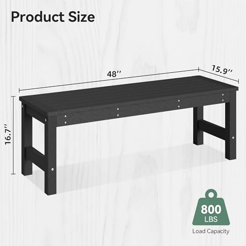 EFURDEN Outdoor Bench, 48’’ All Weather and Fade Resistant Knight Bench, 2-Person HDPE Garden Bench, Low Maintenance Patio Bench for Garden, Porch and Patio, Black - Thumbnail 2