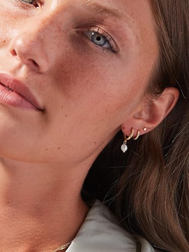 3 Pairs 14k CZ Gold Huggie Hoop Cartilage Earrings Set: Dainty CZ Stud Trendy Dangle Pearl Hoop Earrings Hypoallergenic Leaf Piercing Climber Huggie Earring for Women Gold Jewelry for Everyday4