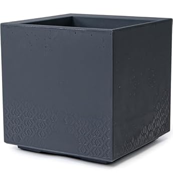 Foto di KONZEPT Grande vaso per piante su rotelle, 40 x 40 x 40 cm, per interni ed esterni, quadrato, antracite effetto cemento, in plastica, mobile, ideale per giardino, terrazza, balcone e salotti