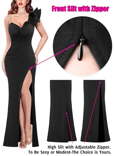 Image of VFSHOW Womens Ruffle One Shoulder Formal Prom Evening Gala Maxi Dress | Adjustable Strap, Sexy Twist Front, Ruched High Split, Wedding Guest Long Cocktail Gown