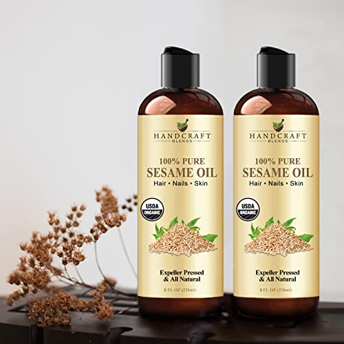 Image of Handcraft Blends Organic Sesame Oil - 8 Fl Oz - 100% Pure and Natural - Premium Grade Carrier Oil for Skin and Hair - Hair and Body - Massage - Expeller-Pressed and Hexane-Free