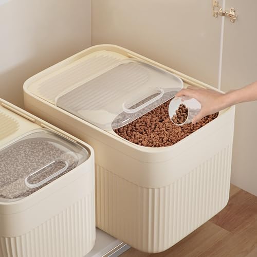 Generisch Luftdichter Tierfutter Aufbewahrungsbehälter, 7L/5kg Kapazität, mit Messbecher, Beige, 24x17x18cm (B)