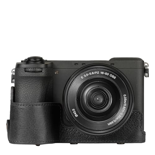 Image of Mega Gear Genuine Leather Camera Case for Sony Alpha a6700 (16-50mm) - Stylish and Protective - Black