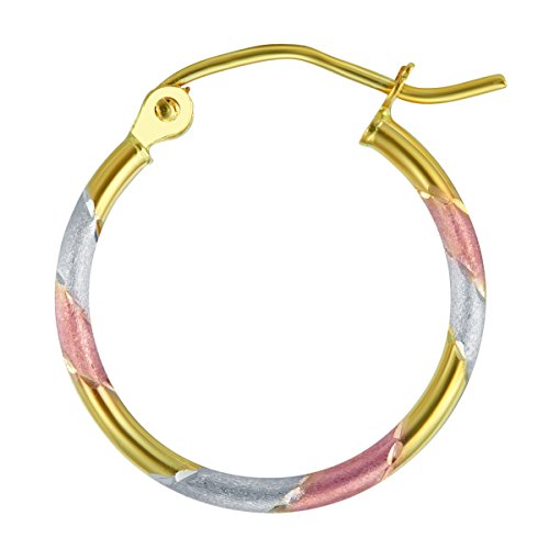 14k REAL Tri Color Gold 1.5mm Thickness Hoop Earrings (15mm Diameter)4