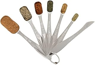 Chef Pomodoro Measuring Spoons 7-Piece Set, Stainless Steel Metal Measuring Spoons, Metric and US Laser Markings, Cooking Baking, Dry or Liquid, Fits in Spice Jars
