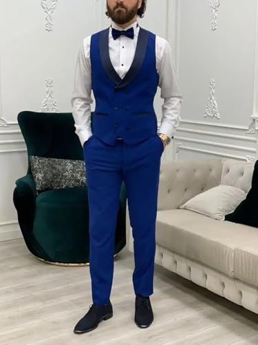 Men's Tuxedo Suit Slim Fit 3 Piece Blazer Vest and Pants Set for Groom Wedding Party Formal Dress4