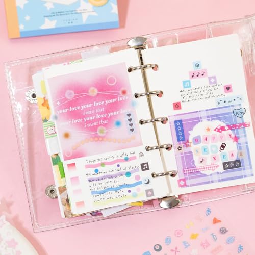 Stickers scrapbooking kawaii – Carnet autocollant 32 feuilles mini autocollant en PET transparent, stickers aesthetic girly rose pour journal créatif, album photo, carnet, accessoires décoration DIY – vue 7